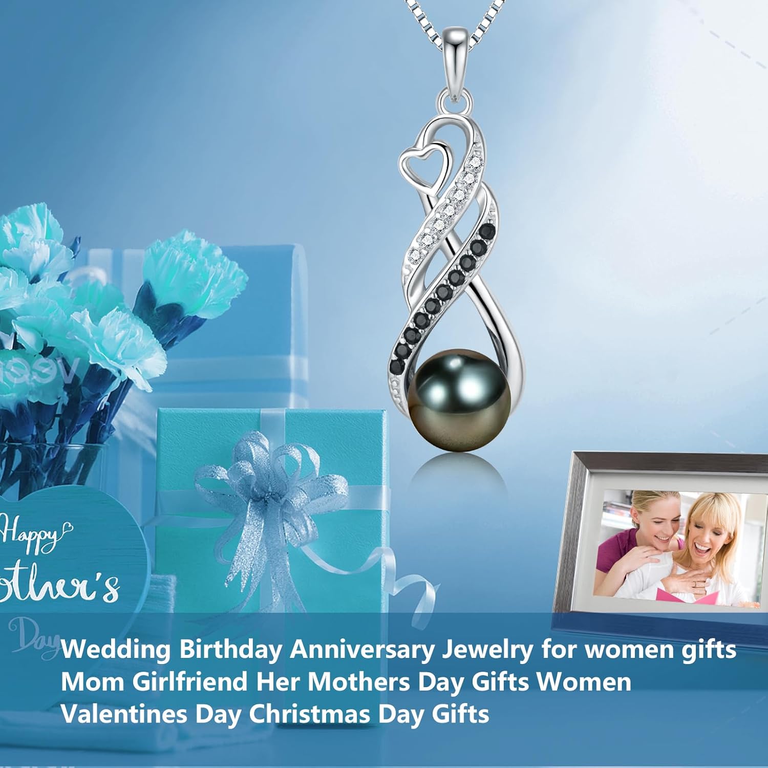 Mothers Day Gifts for Mom-Women-Wife-Grandma-Gift Anniversary,Tahitian Black Pearl Necklace- Wedding Couples Birthday Christmas Day Valentine's Gifts Fine Jewelry - Image 5