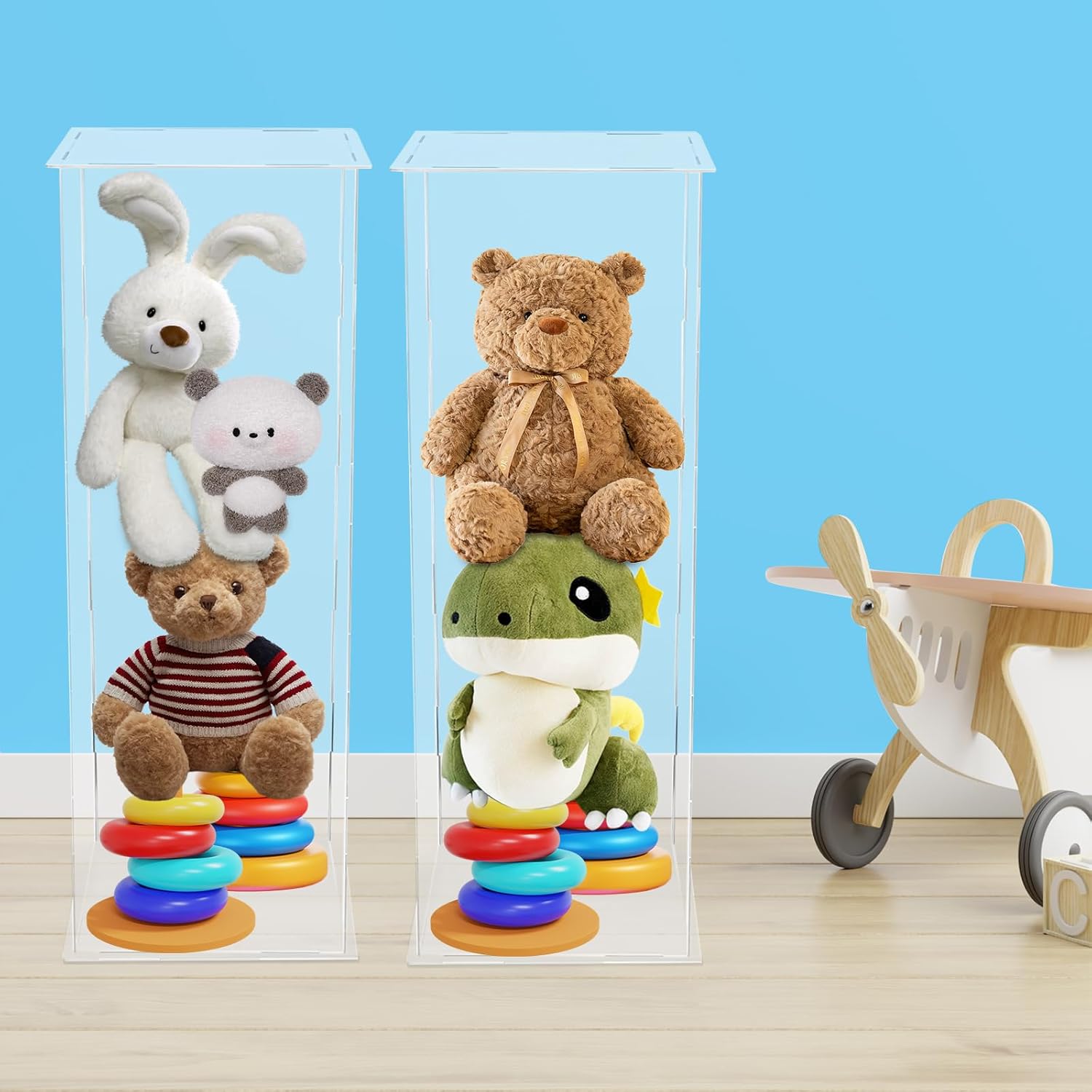 2PCS Acrylic Display Cube Pedestal Clear Flower Stand, Tall Art Sculpture Stands Clear Acrylics Cube Riser Box Flower Tower for Weddings, Birthdays, Parties (30*30*80cm)