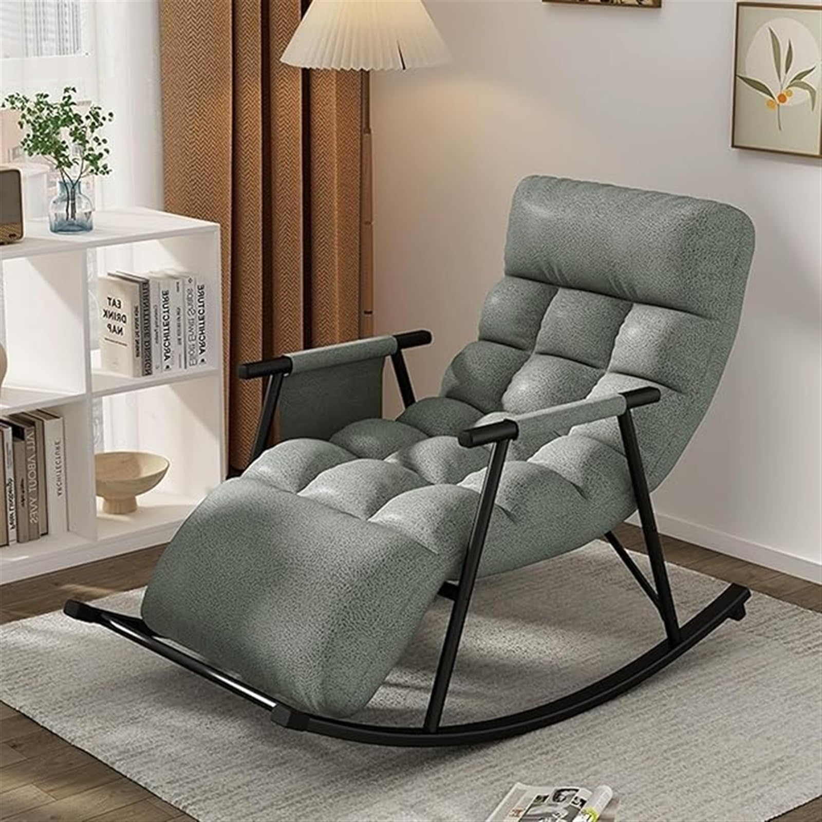 Nowoczesny fotel bujany do pokoju dziecięcego do salonu i sypialni oddychająca tkanina technologiczna sofa leżak z legrest i podłokietnikami regulowane oparcie wygodny ogrodowy fotel bujany z