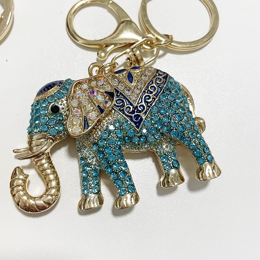 Rhinestone Elephant Keychain Gold Plated Hook Cute Sparkly Crystal Elephant Lucky Key Chain for Women - Image 3