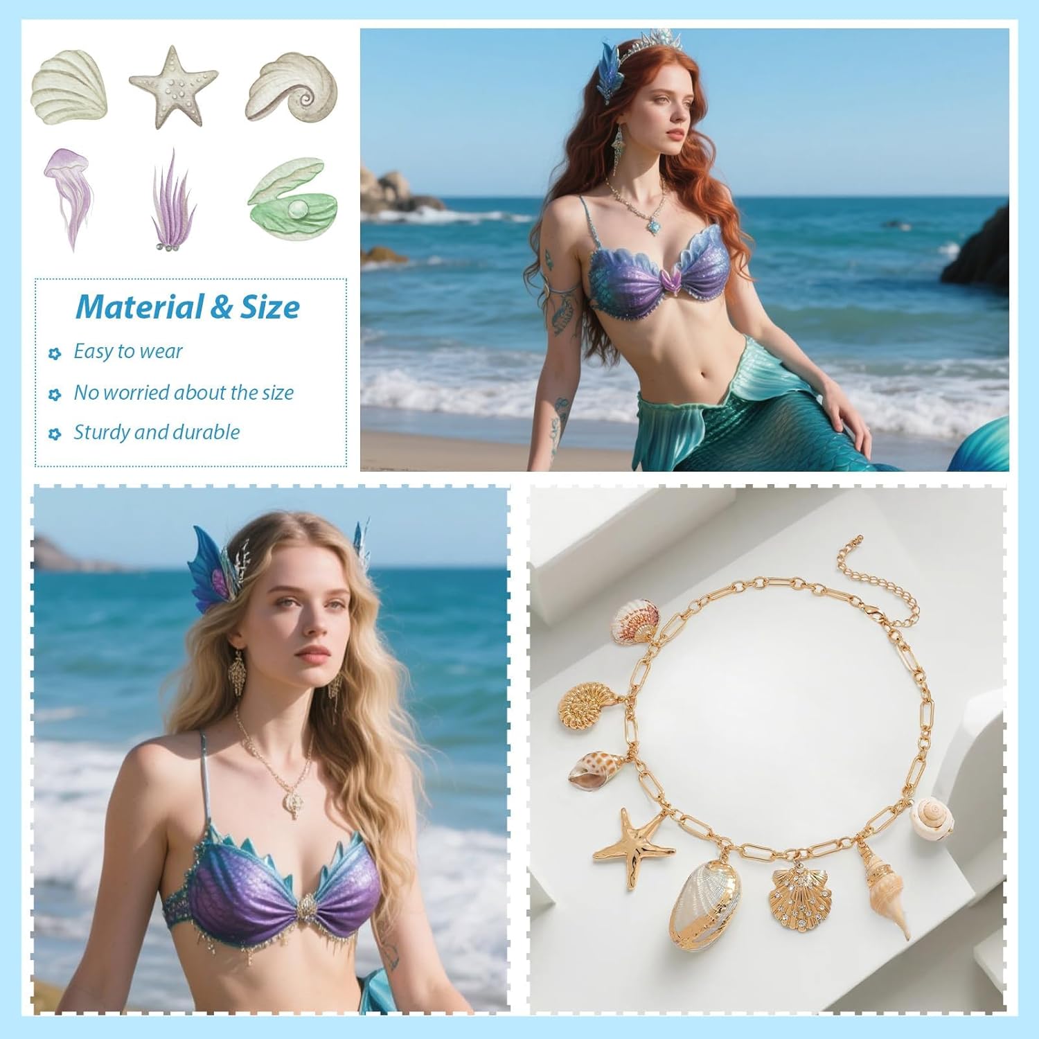 YANCHUN Starfish Necklace Beach Necklaces for Women Shell Pendant Jewelry Summer Ocean Theme Seashell Necklace Beach Vacation Essentials Fashion Accessories Summer Outfits for Women - Image 3