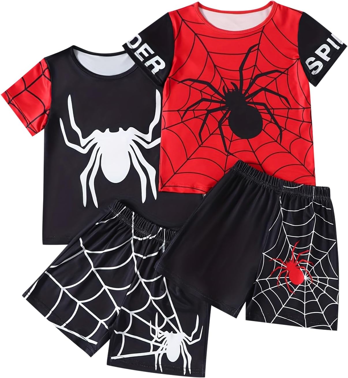 Boys Shorts Set 4 Pieces Athletic Outfits Short Sleeve Tee Shirt and Summer Shorts Set 3-12Y