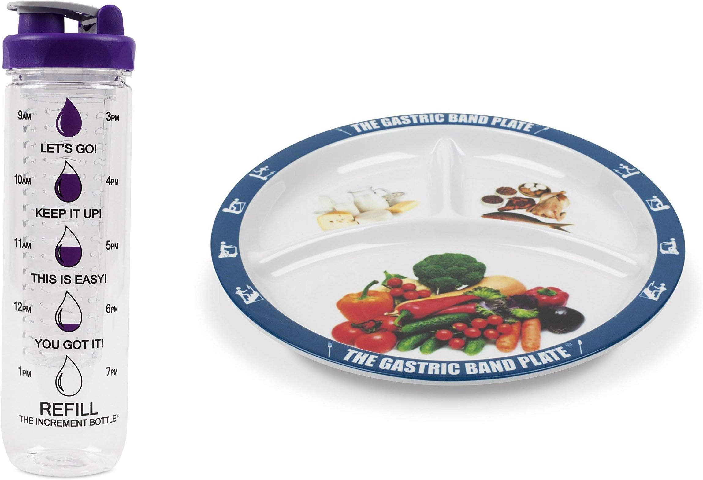 The Gastric Band Plate® Increment Bottle® Purple Polygon Infuser Diet Slimming Weight Loss Set