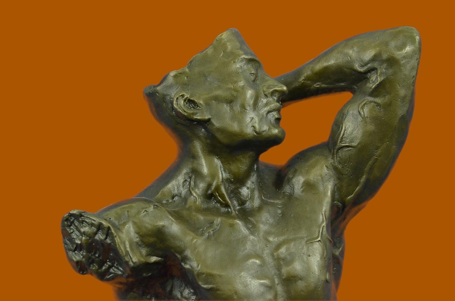 Bronze Modern Art Nude Man Bust Sculpture Marble Base Figurine Figure Decor Sale