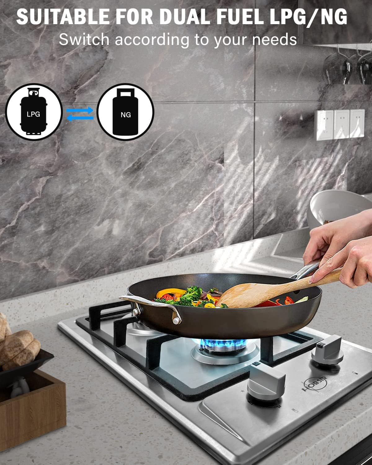 Piano cottura 2 fuochi gas, Piano cottura a gas 4750 W, LPG e NG commutabili, Con dispositivo FFD, Manopola di comando, Facile da pulire, Incasso, Con spina, Acciaio inossidabile, Hobsir Piano cottura 2 fuochi gas, Piano cottura a gas 4750 W, LPG e NG commutabili, Con dispositivo FFD, Manopola di comando, Facile da pulire, Incasso, Con spina, Acciaio inossidabile, Hobsir