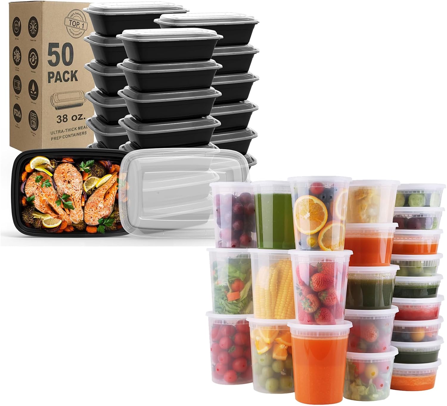 Amazon.com: WGCC Meal Prep Containers 50Pack 38oz and Deli Containers ...