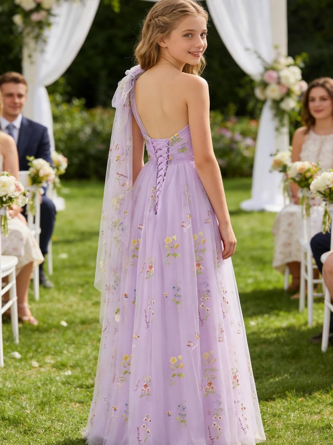 Floral Embroidery Junior Bridesmaid Dress Birthday Elegant Tulle Party Gown Wedding Pleated Princess Pageant Dresses