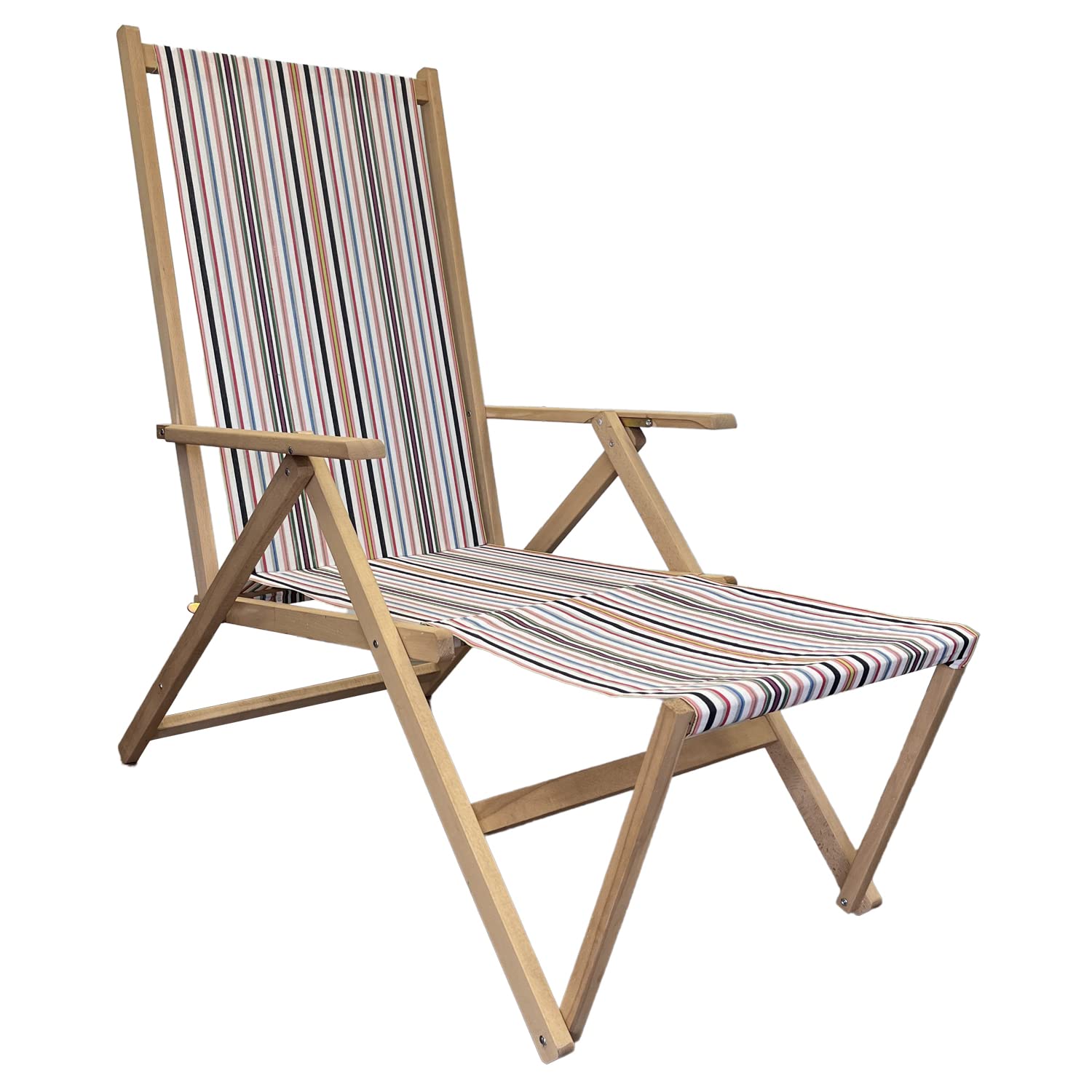 Marvin Sedia A Sdraio Relax In Legno Tela Reclinabile Pieghevole Regolabile Richiudibile Salvaspazio Prendisole Portatile Braccioli Poggiapiedi Da Mare Giardino Campeggio Esterno (Multicolor 1)