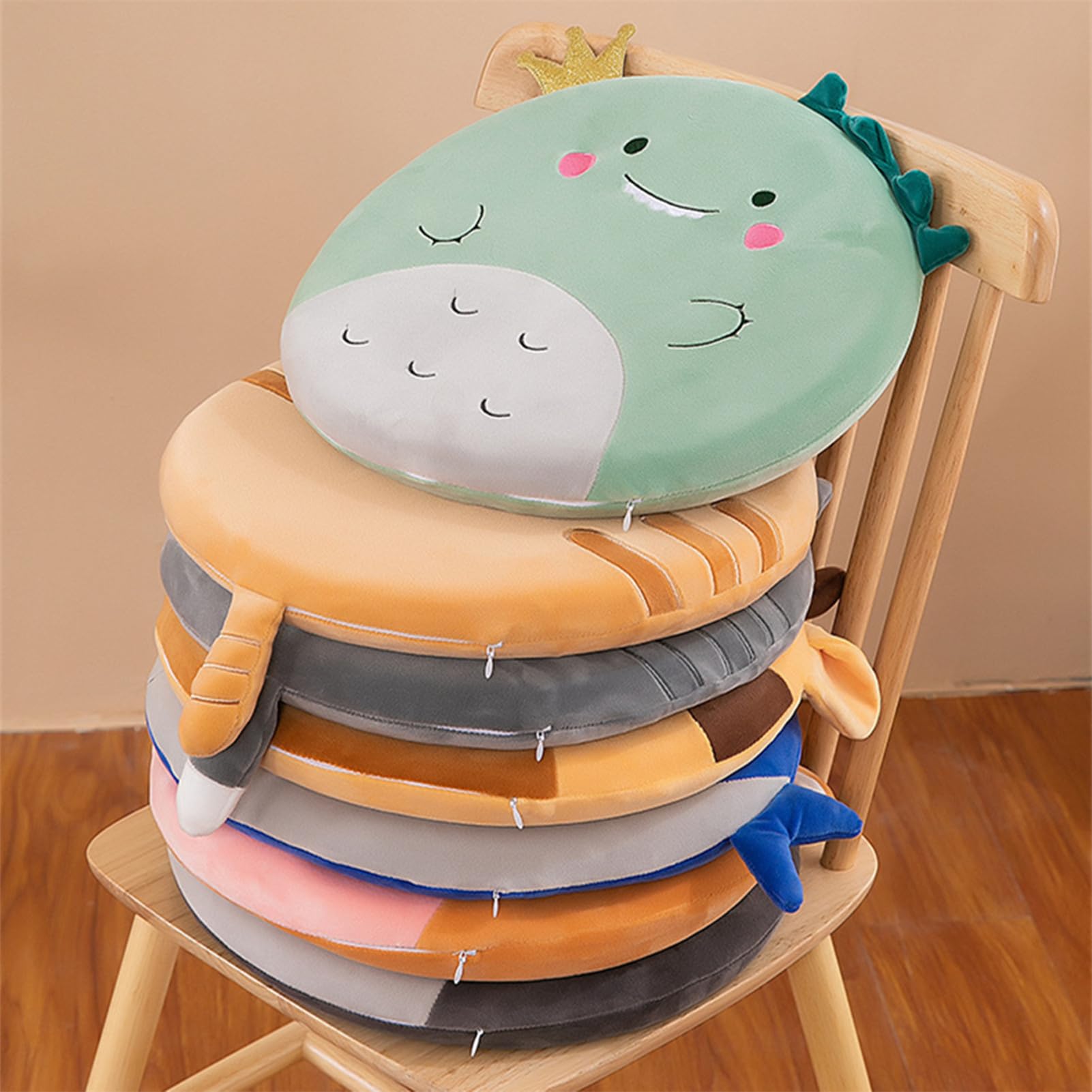 Runde Stuhlkissen Kinder, ø40cm Memory Foam Sitzkissen Stuhl Sitzpolster mit Abnehmbarer Bezug, Cartoon Tier Sitzauflage Plüschkissen Bodenkissen für Kinder Babyzimmer (Dinosaurier)