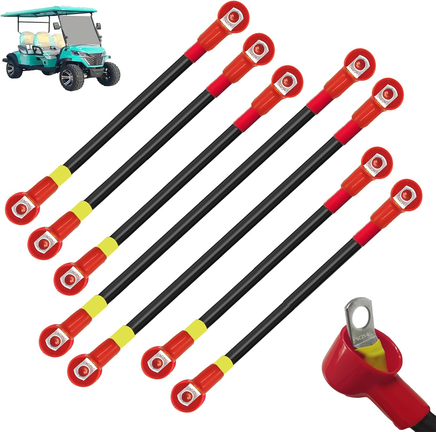 Golf Cart Battery Cables for EZGO TXT 1994-Up – 4 AWG 7PCS Pure Copper Wiring Kit for 36V/48V Carts, Heavy-Duty Battery Wires with Insulated Terminals, Heat & Corrosion Resistant