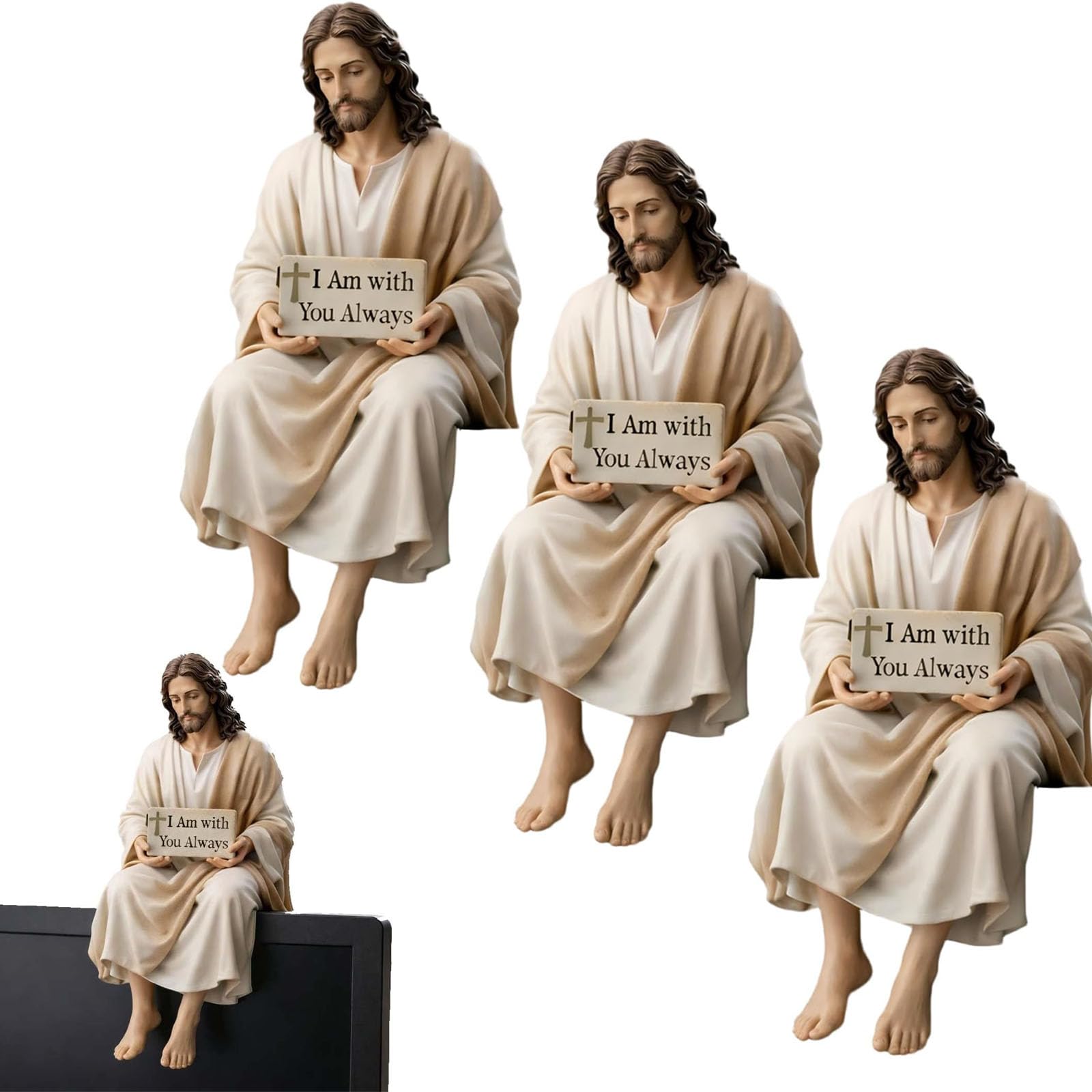 Figurine de Jésus en résine avec panneau inspirant pour étagère