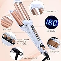 Vista 2 de Plancha rizadora de pelo profesional de 3 barriles de 0.6 pulgadas de cerámica de calentamiento rápido para ondas profundas, regalos de San Valentín