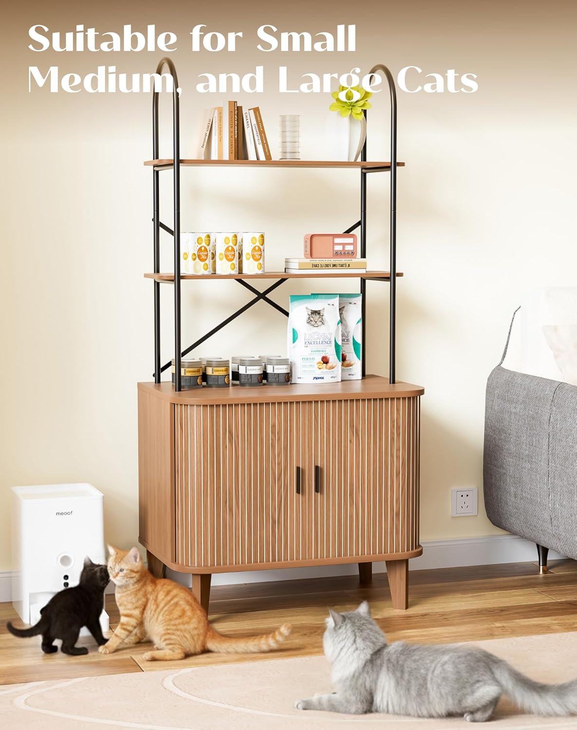 Cat Litter Box Enclosure Furniture with Storage,Hidden Litter Box Furniture Fit Most of Litter Boxes,Cat Washroom Cabinet and Pet House with Metal Frame for Living Room