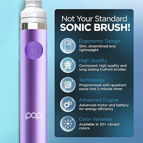 Miniatura 6 de Cepillo de dientes eléctrico Pop Sonic (morado) – Cepillos de dientes de viaje con batería AAA | Cepillos de dientes eléctricos para niños con 2
