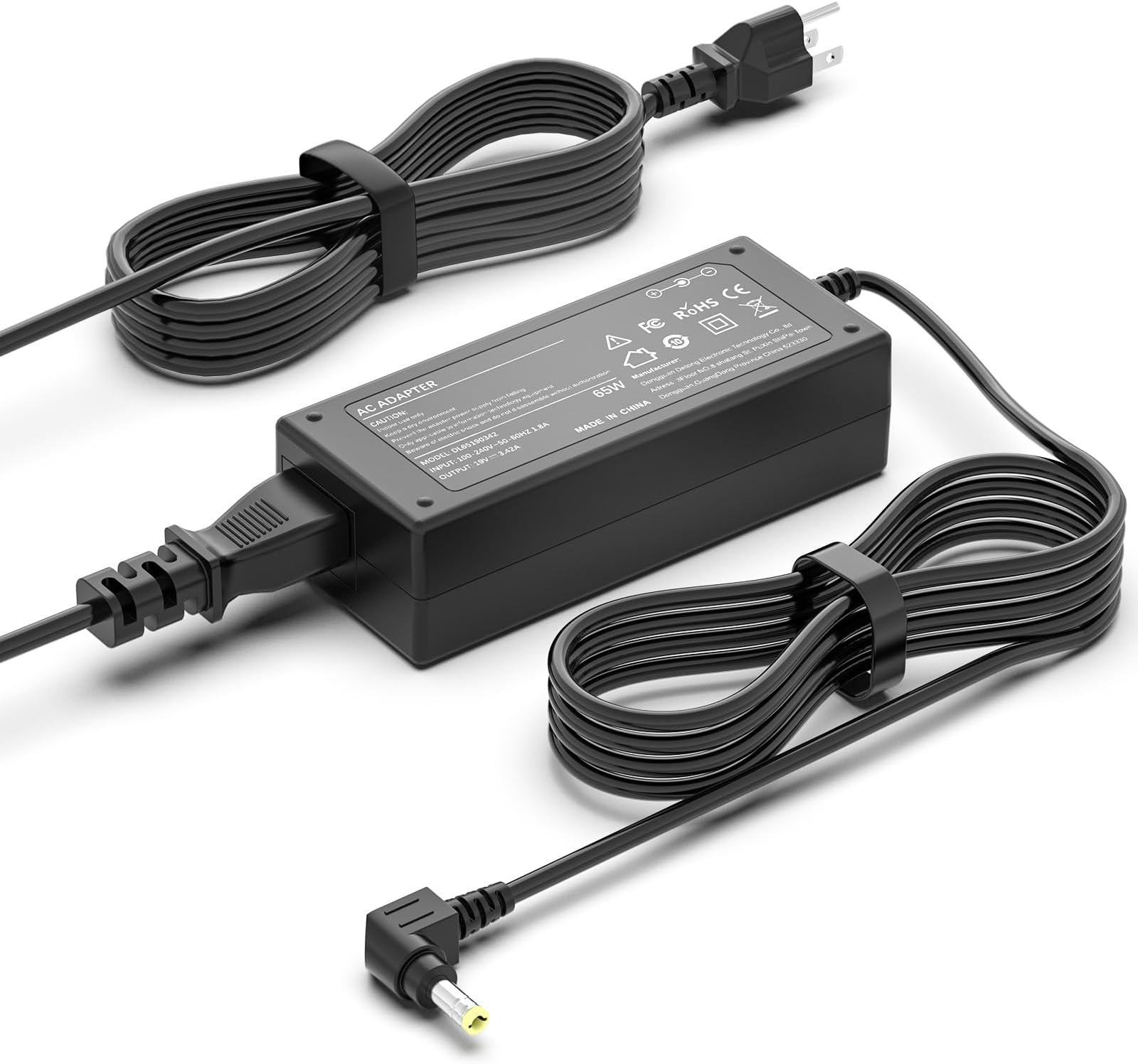 65W 19V Monitor Power Supply Adapter Compatible with HP Monitor, 5.5x2.5mm Yellow Tip Replacement Charger Cord, 3-Prong Plug