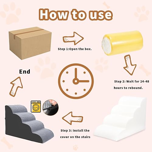 Miniatura 4 de Escaleras para perros pequeños, escalones para mascotas de 4 escalones para camas altas y sofá, escaleras inferiores antideslizantes, rampa de