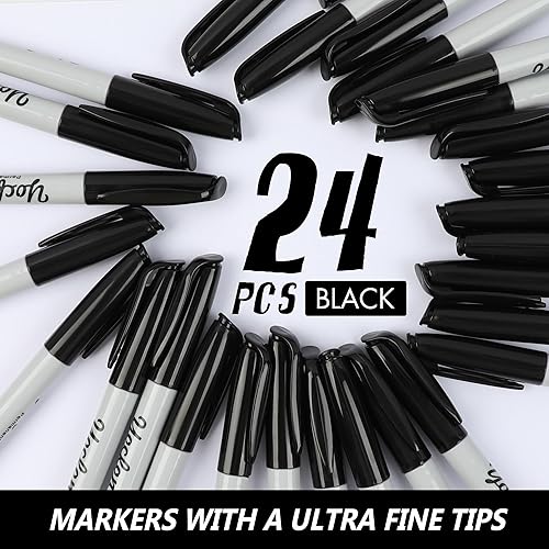 Miniatura 2 de Ultra Fine Point Black Permanent Markers, 24 Pack Ultra Fine Point Black Permanent Marker set, Works on paper, Plastic, Stone, Glass, Metal