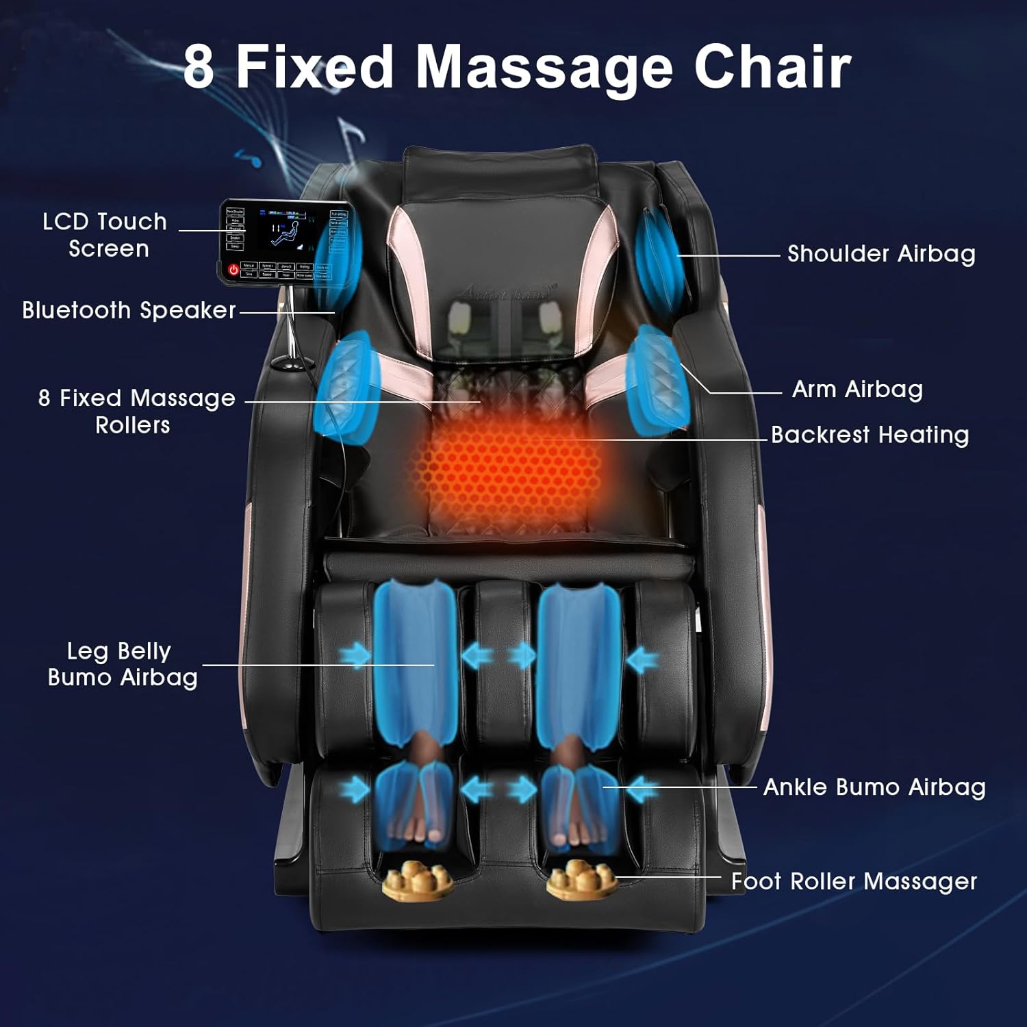 Artist hand Massage Chair Full Body, Zero Gravity Massage Chair Shiatsu Massage Recliner with 5 Auto Modes, Back & Upper Legs Heating, Built-in Speakers, Calfrest Extension, Airbags, Foot Rollers