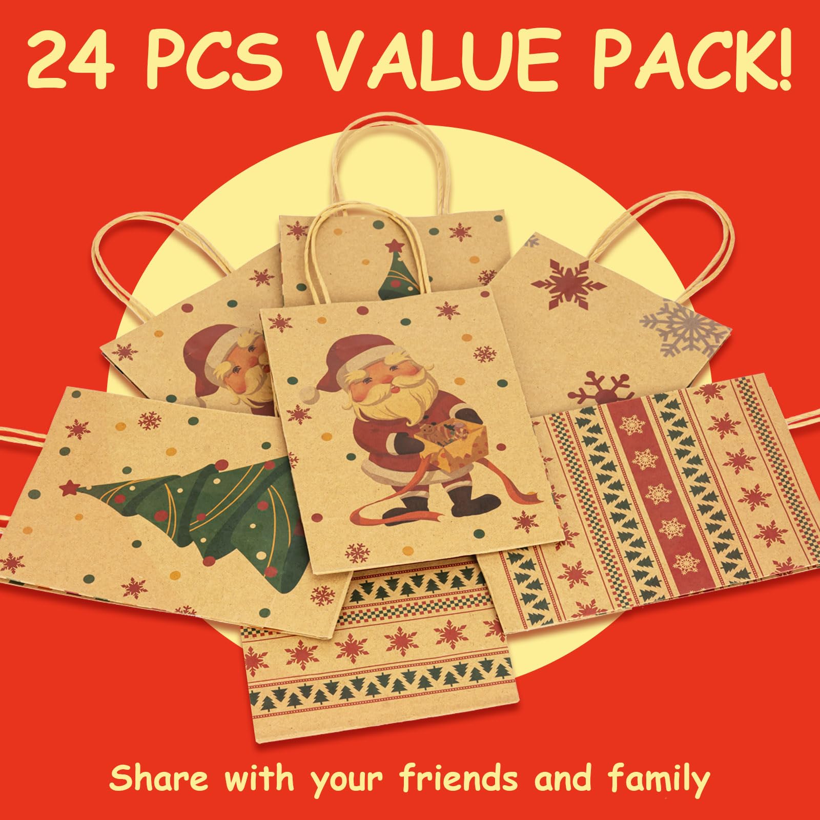 Condition photo showing Good Condition for RACETOP 24 PCS Small Christmas Gift Bags With Handles, 4 Designs Xmas Kraft Paper Bags for Christmas Goody Bags, Party Favors (5.8 x 3.2 x 8.25)