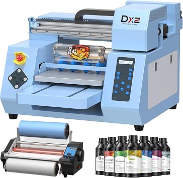 DXZ A3 UV Printer Bundle with Laminator, Dual XP600 Print Heads, 12-Hour Auto Cleaning System & White Ink Stirring, High-Speed UV DTF Transfer Printer for Glass, Metal, Wood, Tumblers, Leather
