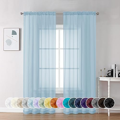 Chyhomenyc Light Blue Sheer Curtains 84 Inch Length 2 Panels,