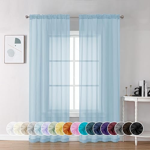 Chyhomenyc Light Blue Sheer Curtains 84 Inch Length 2 Panels, Light Filtering Soft Airy Voile Rod Pocket Sheer Window Drapes for Bedroom Living Room, Each 42Wx84L Inches, Sky Blue - Sky Blue - 42"W x 84"L (Pack of 2)