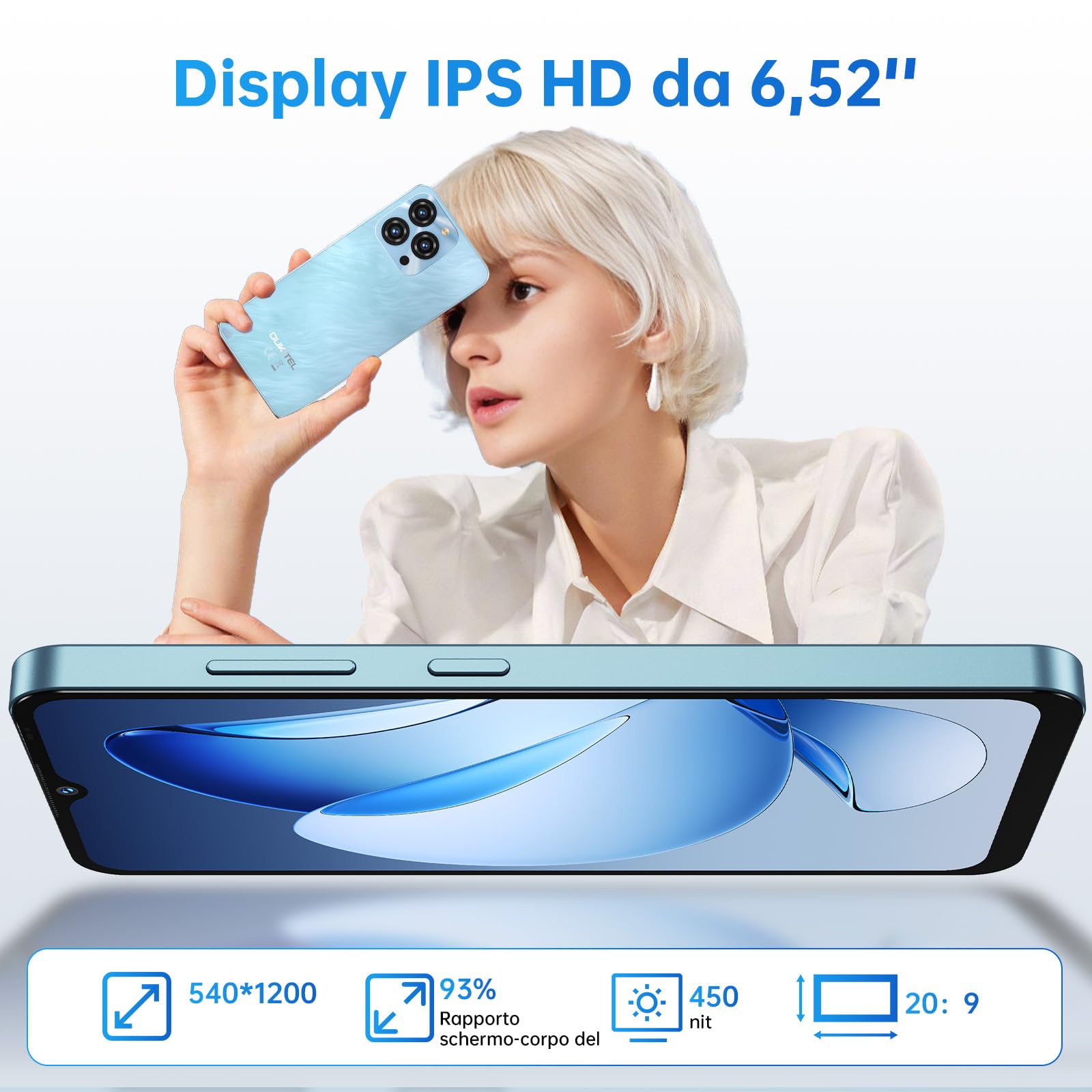 OUKITEL C3 Telefono Cellulare-16 GB + 256 GB / 1 TB, Display Waterdrop HD + da 6,5", Batteria da 5000 mAh, Telefono Android, Doppia SIM 4G Gratuita Sbloccata, Impronta Digitale-Rosa