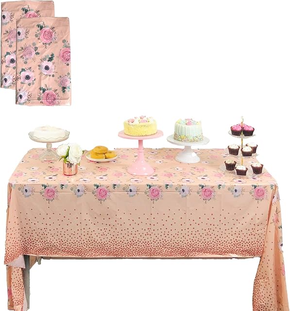 Blue Planet Fancy Dress 2 Pack Rose Gold Tablecloths Table Covers Cloths Light Pink Floral for Birthday Wedding Baby Shower Party Parties (Rose Gold Floral)