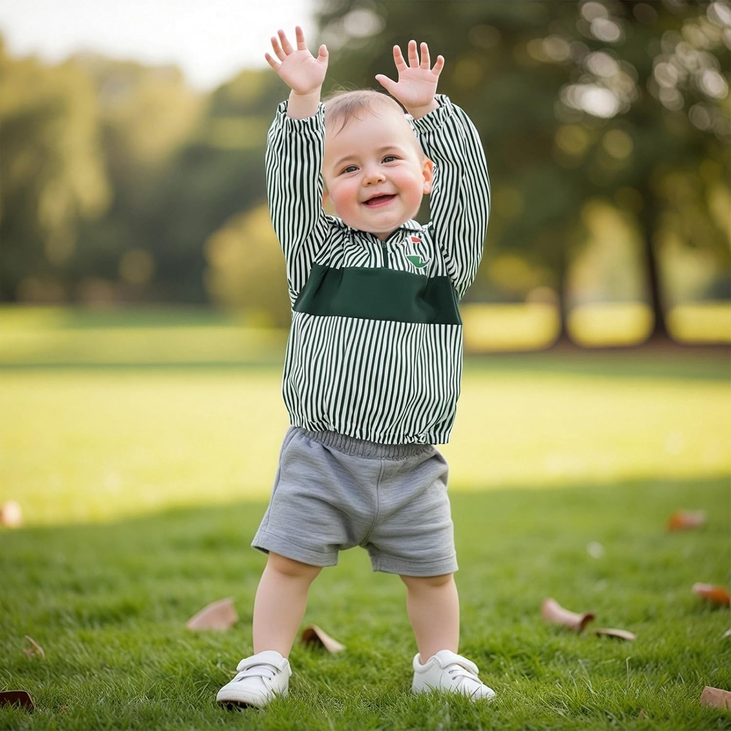 Toddler Kids Golf Striped Half Zip Pullover - Retro Preppy Long Sleeve Windbreaker with Golf Flag Embroidery