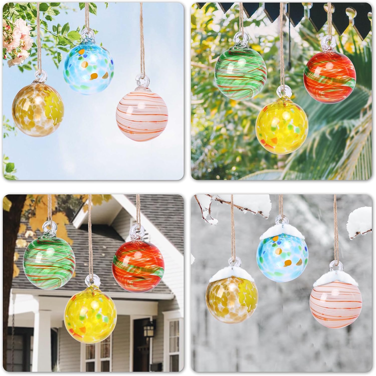 VCUTEKA Hanging Garden Gazing Ball, Hand-Blown Glass Witch Ball for Outdoor Garden Décor, 6pcs 3" Colorful Swirl