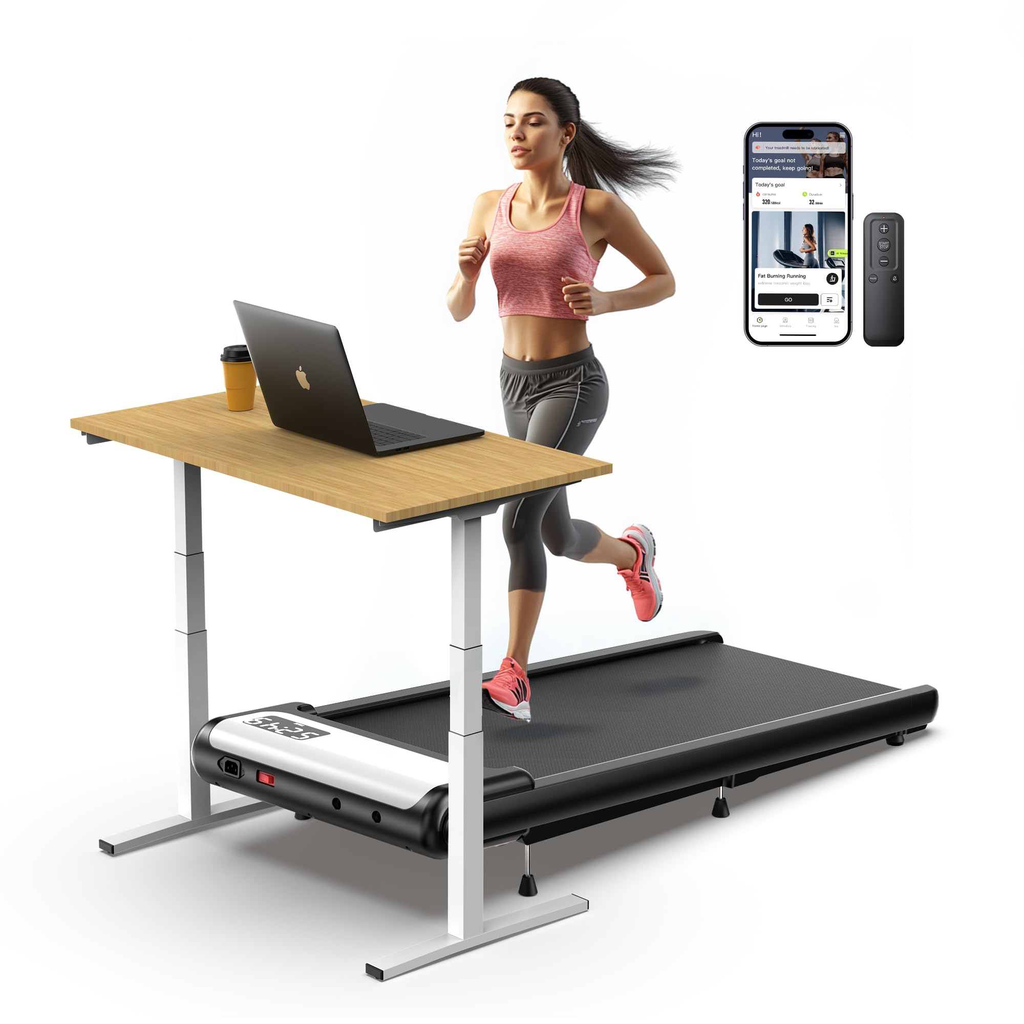 WELLFIT 2025 Smart Walking Pad with 10% Incline, 2.5HP Quiet Under Desk Treadmill for Home, 4 MPH Speed, 265 lbs Capacity, APP/Mute Remote, Works for WELLFIT Voice Control KINOMAP Apple Health