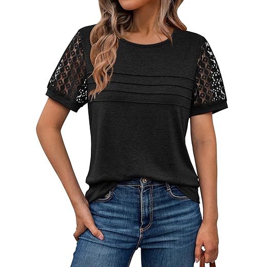 AUTOMET Women's Short Sleeve Shirts Dressy Lace Summer Tops 2026 Spring Trendy Casual T-Shirts Cute Work Outfits Blouses