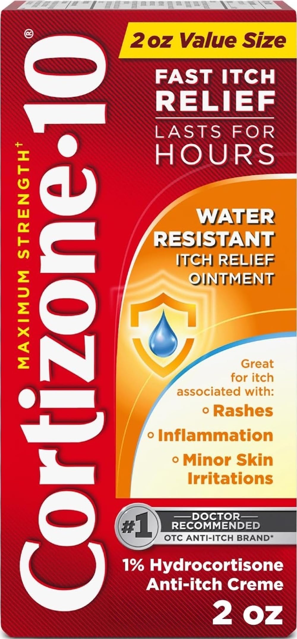 Cortizone-10 Maximum Strength Water Resistant Itch Relief Ointment, 1% Hydrocortisone, Fast-Acting, Anti-Itch Cream for Bug Bites, Rash, Eczema, Psoriasis, Poison Ivy, Oak, Sumac & More, 2 oz