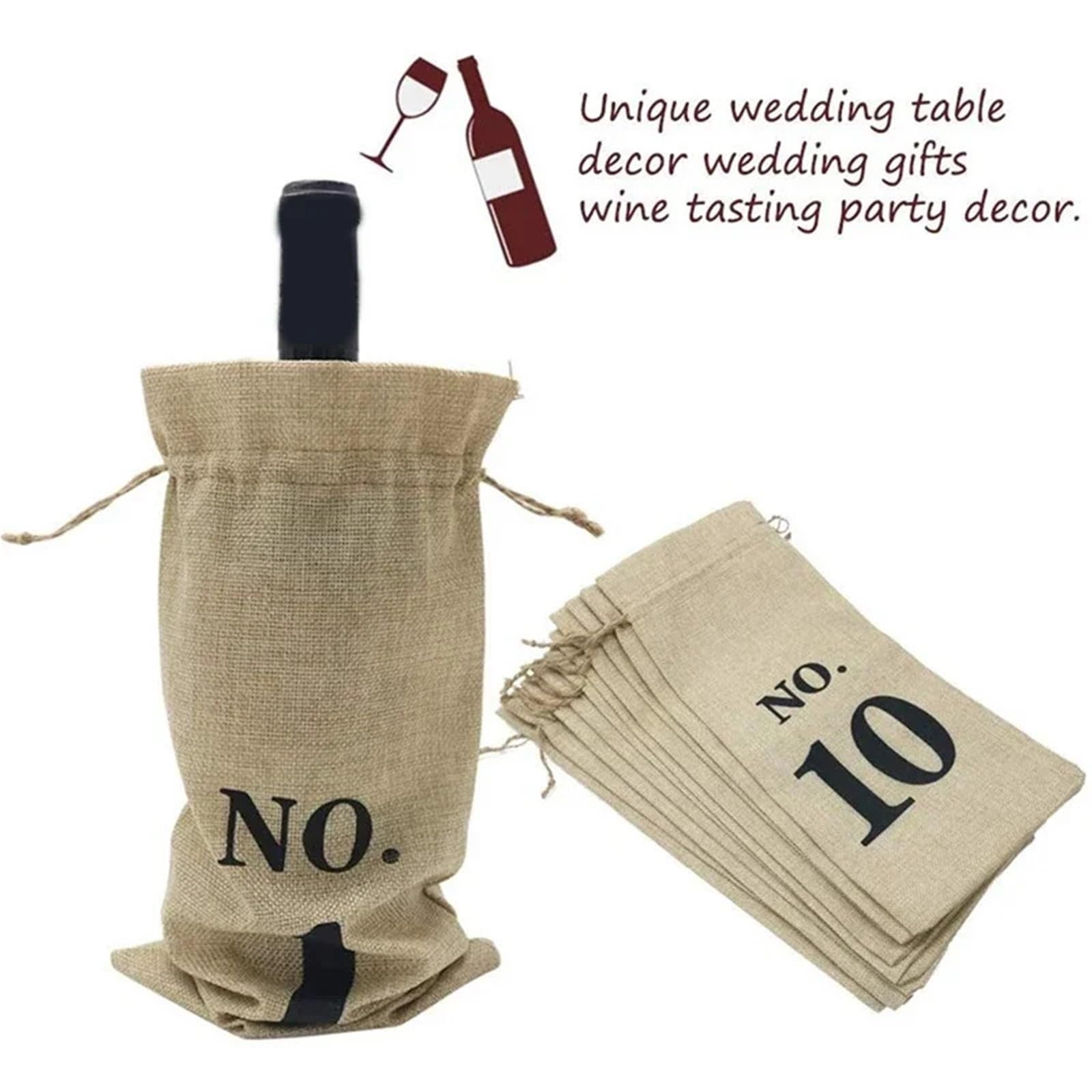 Flaschenträger für Wein 2er-Pack Jute-Weinbeutel mit Kordelzug, 10-teiliges Set für 750-ml-Flaschen, Geschenkaufbewahrung, Farbe2, Einheitsgröße, Ein Stil