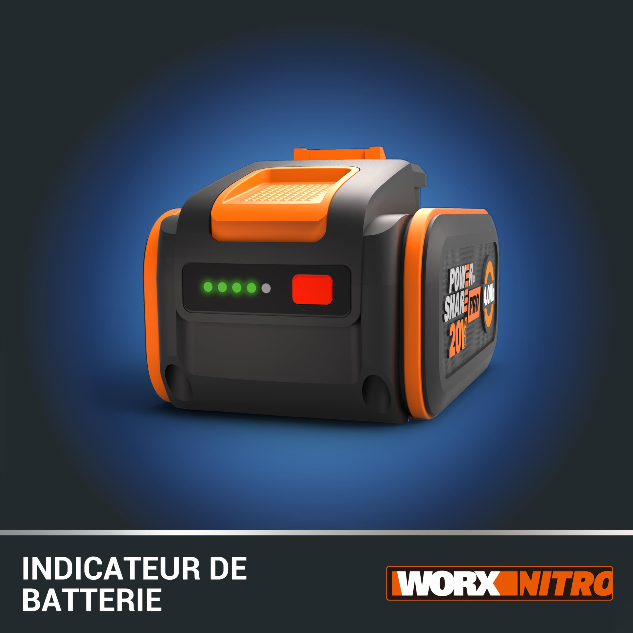 Worx WA3644 Batterie Lithium-Ion 20V 4Ah PowerShare Pro Haute Performance Longue Durée