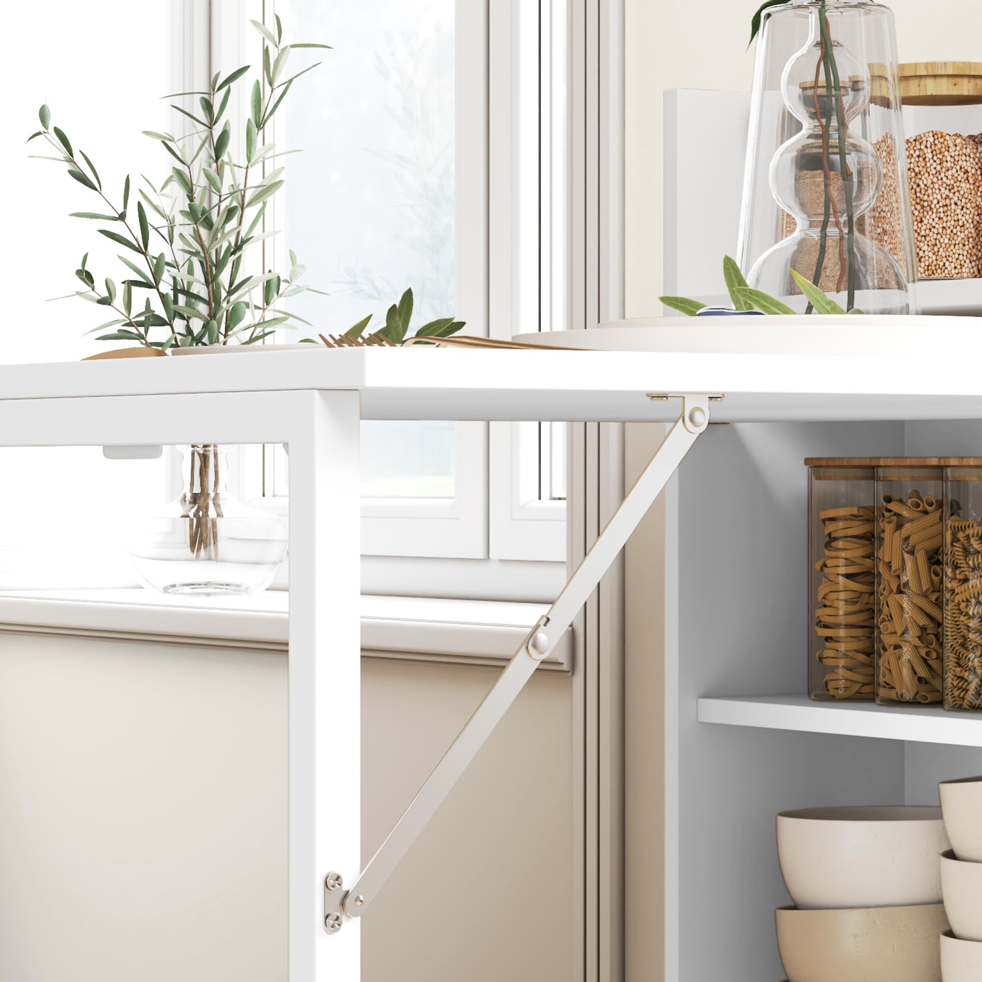 HOMCOM Esstisch Klappbar Küchentisch für 3 Personen mit 4-stufigen Regalen, Klapptisch Moderner Esszimmertisch für kleine Räume, Küche, 78,5 x 91 x 93 cm, Weiß