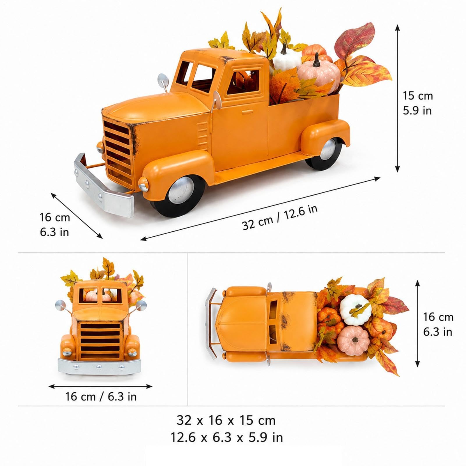 Metall Truck 32 cm Vintage Kürbis Pickup Erntedankfest Schreibtischdeko