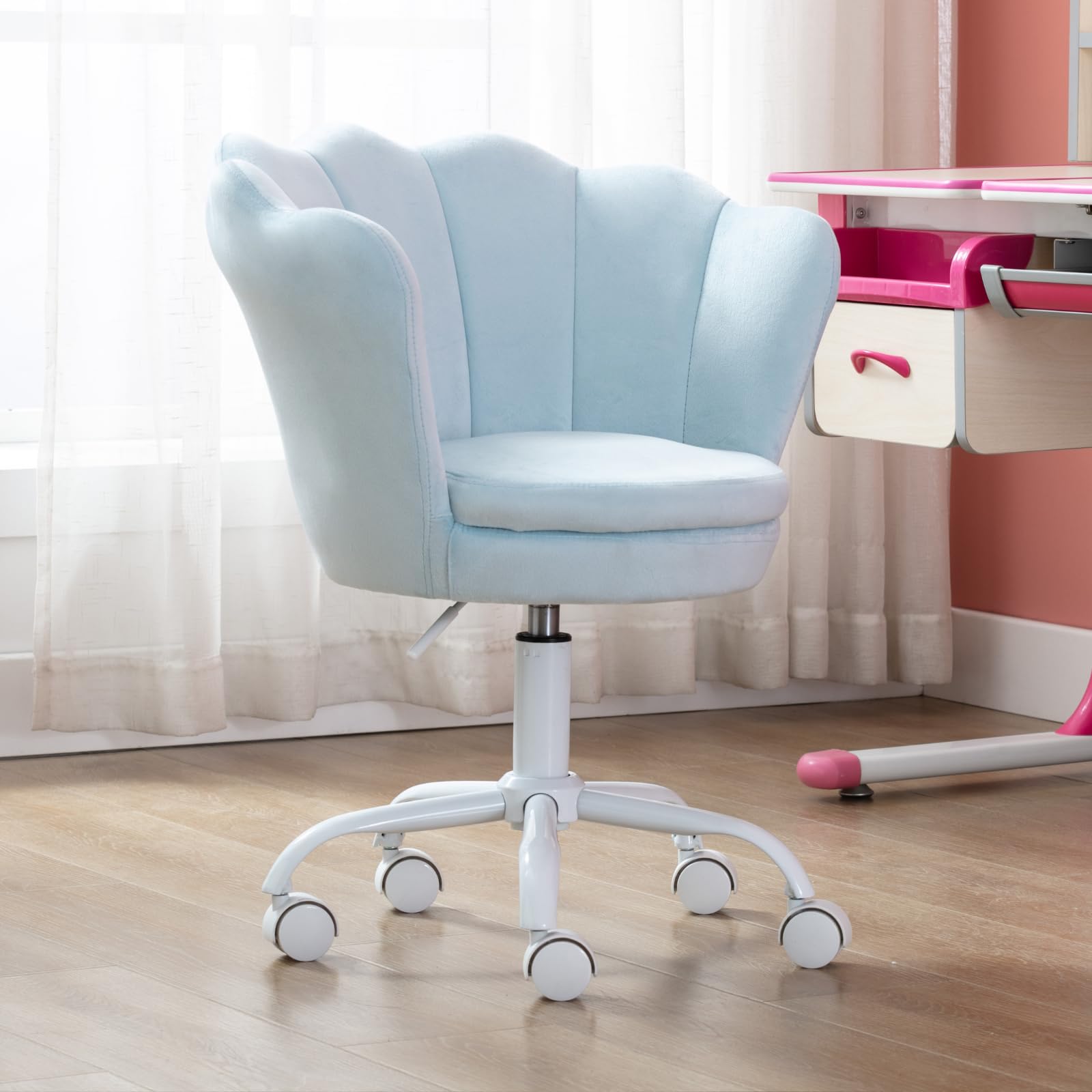chairus Kinder Schreibtischstuhl Höhenverstellbar, Samt Drehstuhl Blütenblatt Bequemer Bürostuhl für Kinder Mädchen, Blau