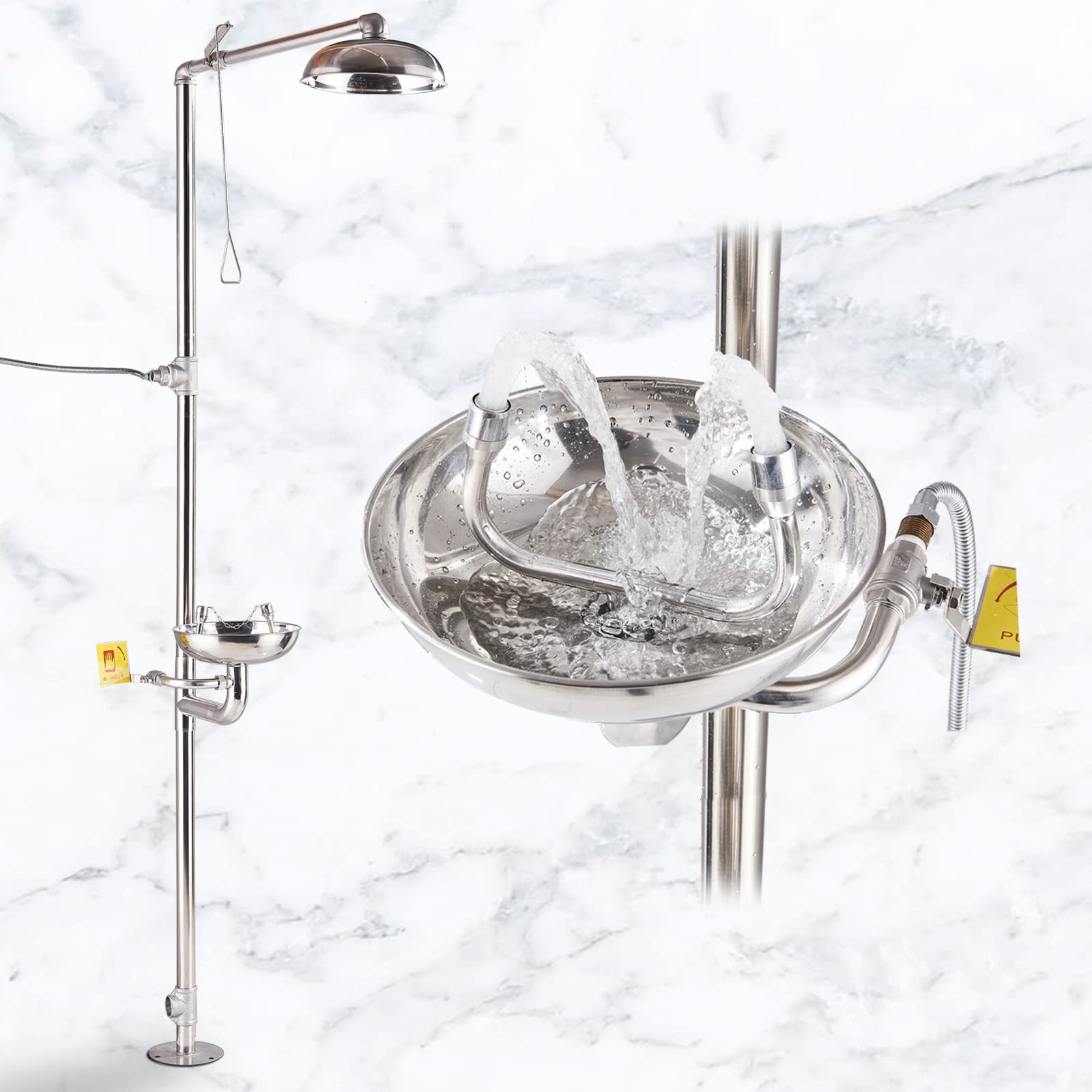 304 Stainless Steel Emergency Shower & Eye Wash Station – Combination Unit, Dual Aerated Heads, NPT Threads (Lab/Industrial Safety)
