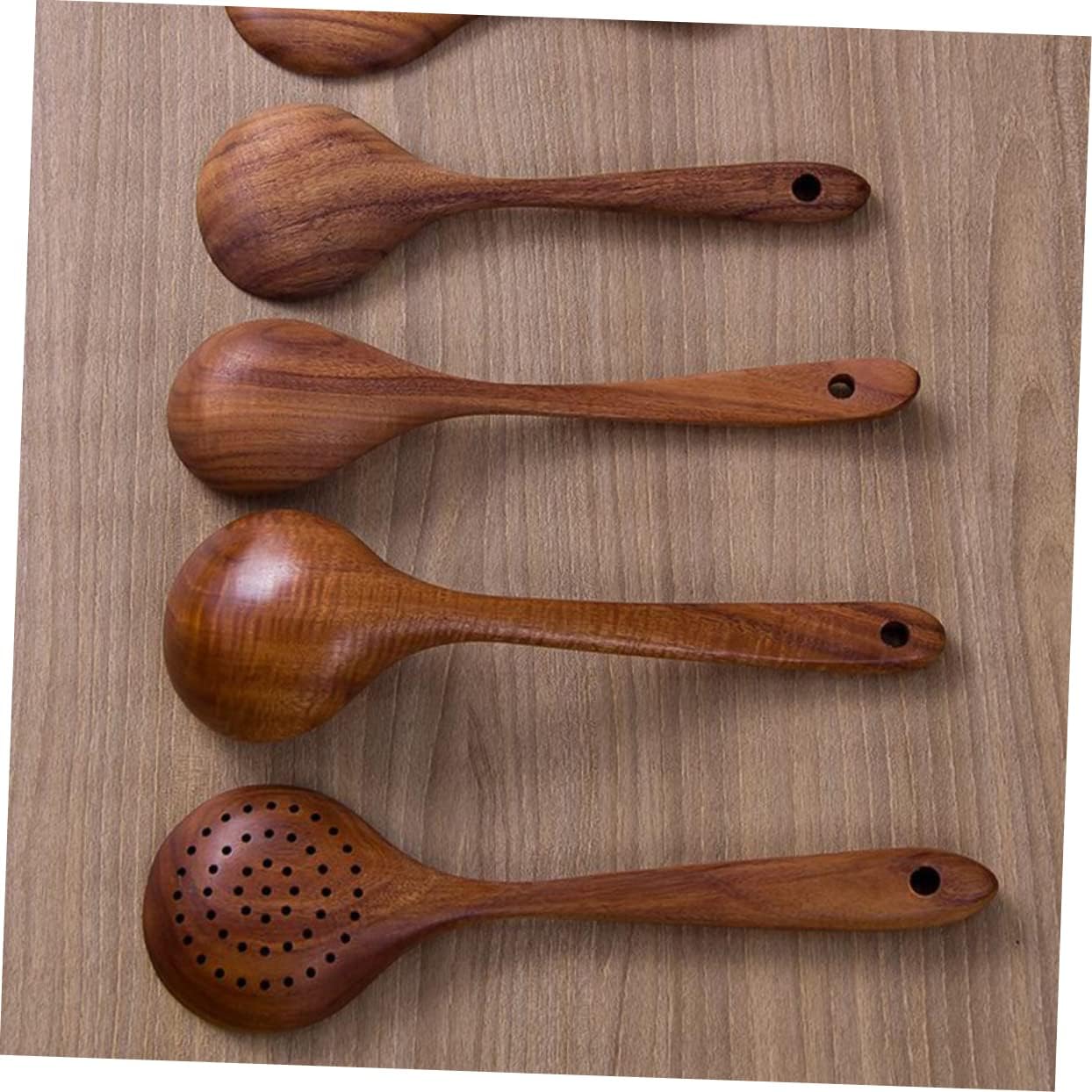 Large Wooden Soup Ladle - Non-Stick Kitchen Spoon for Cooking Serving Soup Porridge and Noodles - Lightweight Bamboo Spoon for Home Use