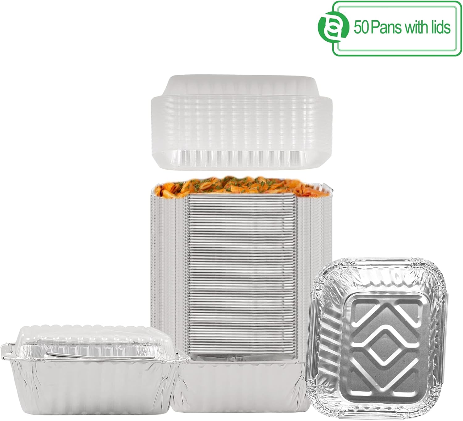 PARTY BARGAINS [100 Pack] 1Lb Aluminum Pan with Plastic Lids, 5.5 x 4.5 Inch Aluminum Foil Take-Out Containers, for Catering, Baking Small Goodies, Roasting Food: Home & Kitchen