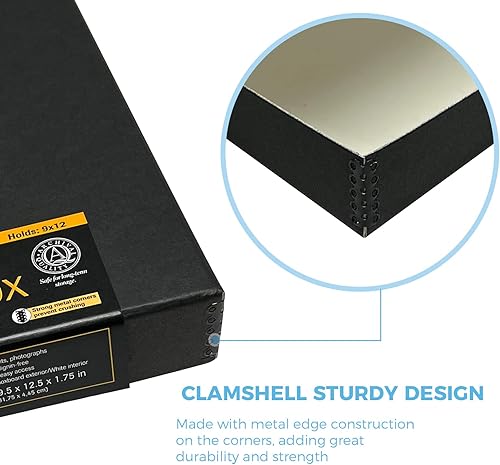 Vista 28 de Lineco Caja de almacenamiento de folio, diseño de concha con borde de metal. 16.5 x 20.5 x 1.75 pulgadas, cartón archival, conserva fotos, tarjetas