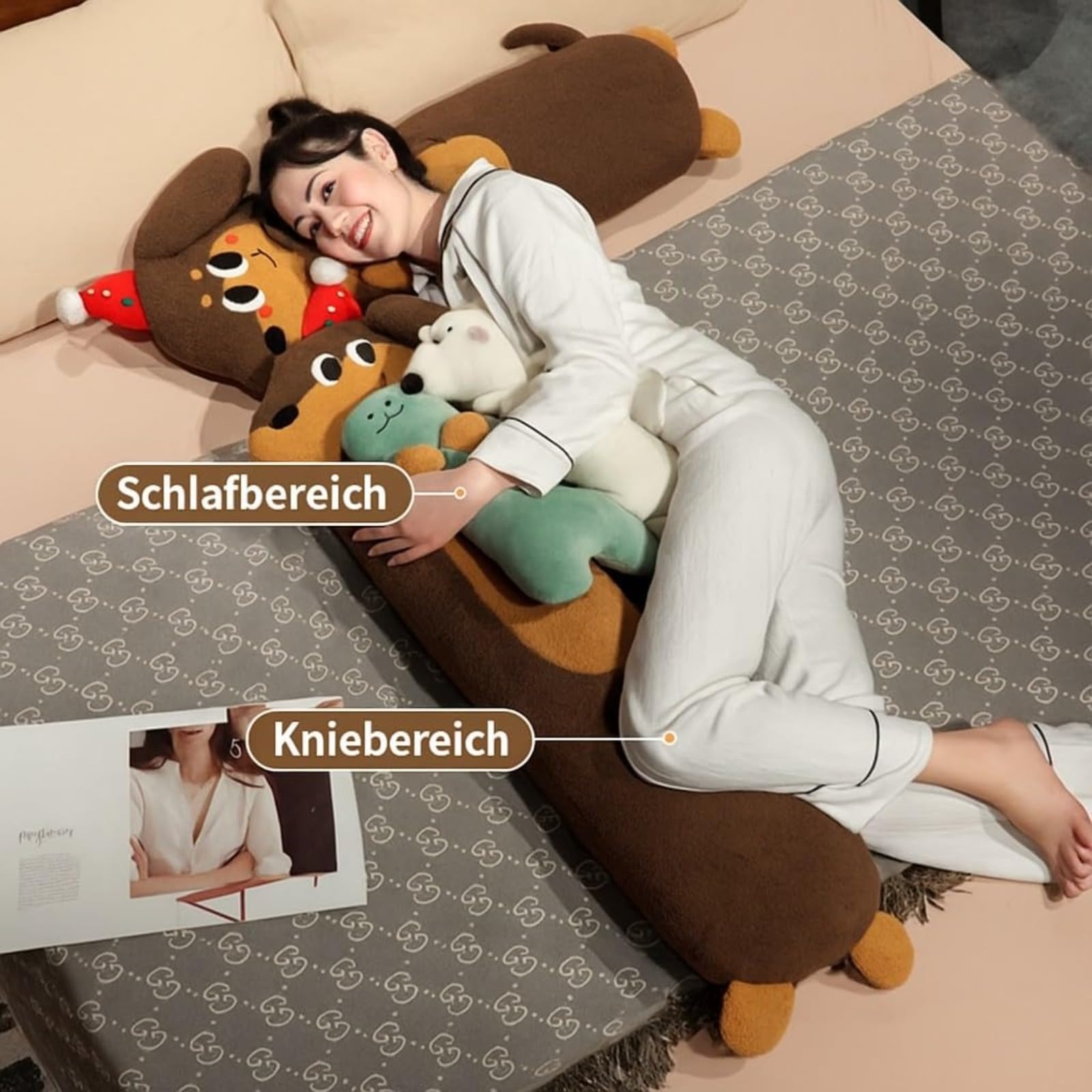 Kuscheltier Hund Plüschkissen – Cartoon Hund Plüsch Körperkissen für Kinder und Erwachsene, Weich und Kuschelig, Ideal für Schlafzimmer, (120cm,Katze)