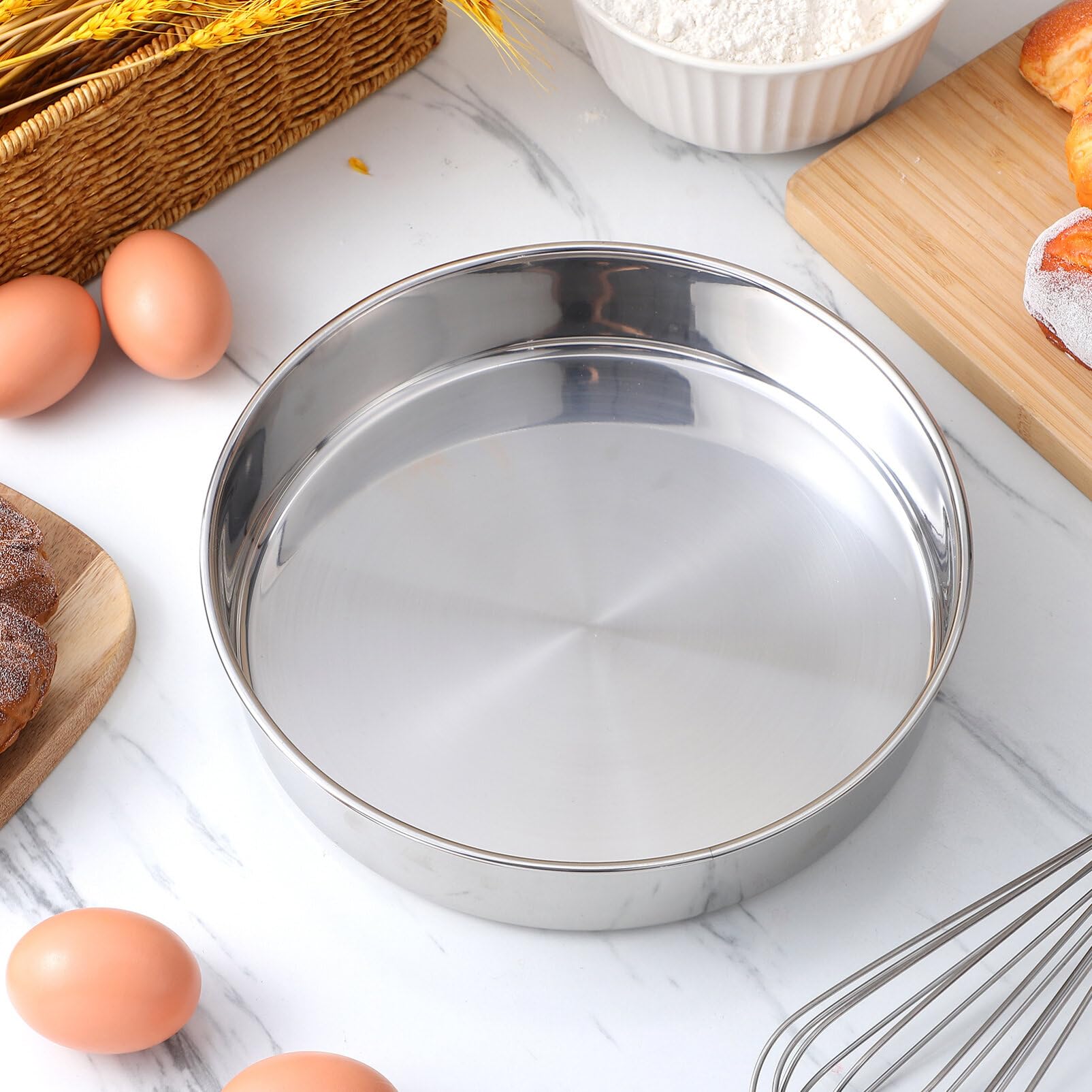 Zerodeko Tortiera Rotonda in Acciaio Inossidabile 2 Pezzi Distribuzione Uniforme del Calore e Adatta alla Cottura a Vapore per Dolci e Torte