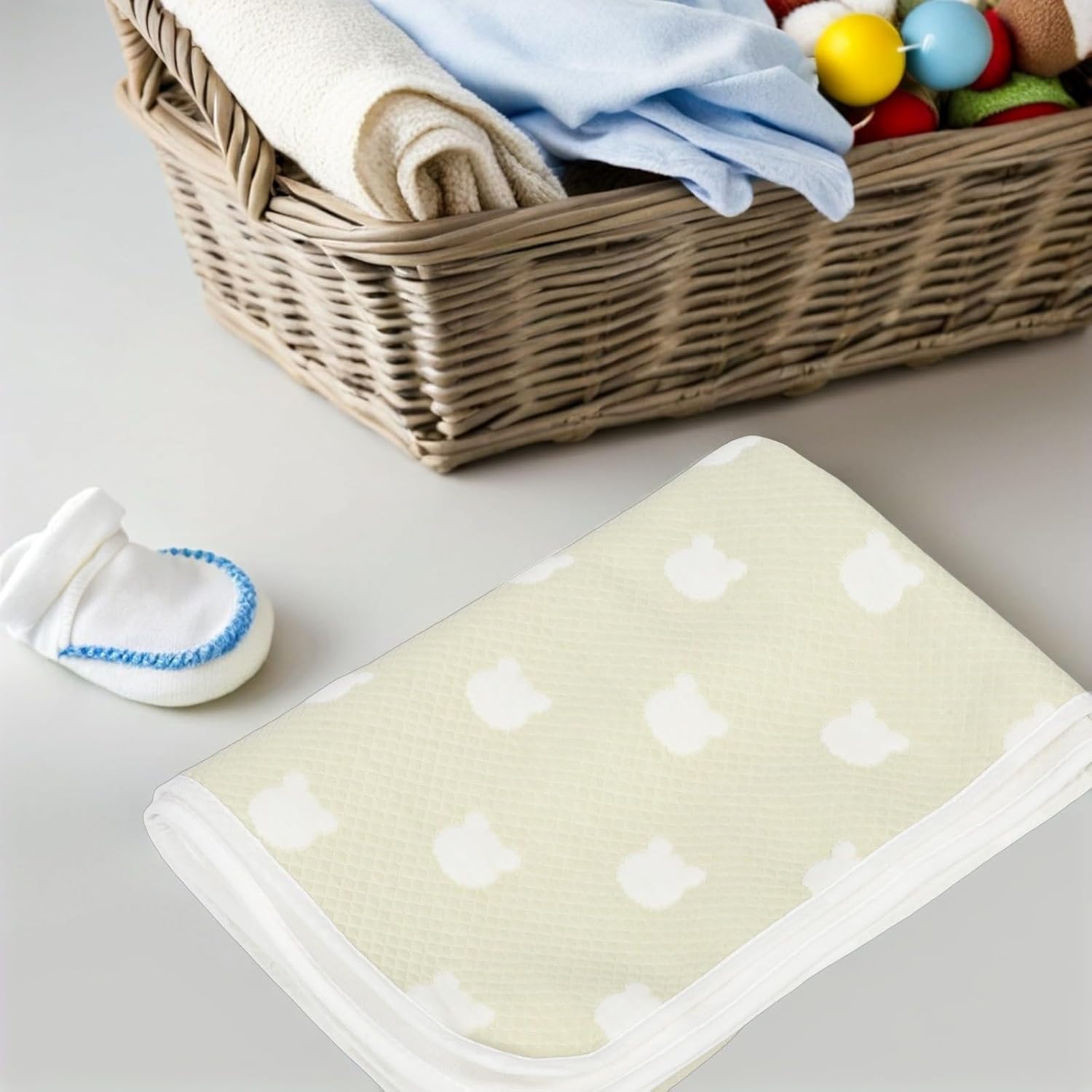Diaper Mat Waterproof Washable Cotton Bed Pad for Babies, Machine Washable and Prevents Diaper Rash, for Special Care Periods and Beds, Light Green 70x100cm