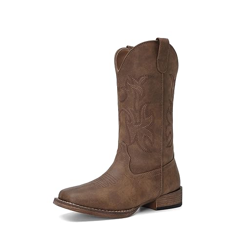 DREAM PAIRS Cowboy Cowgirl Boots for Women Wide Square Toe