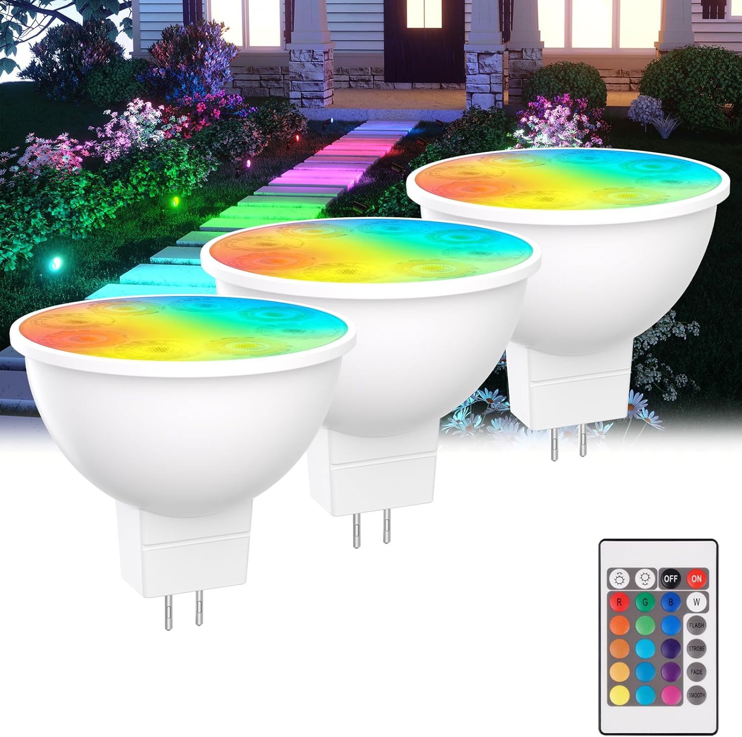 MR16 LED Bulb Color Changing 4W MR16 Color Changing LED Bulbs 12V Gu5.3 Bi-Pin Base Warm White+15 Multi Colors for Landscape Lighting (6 Bulbs and 2 Remotes)