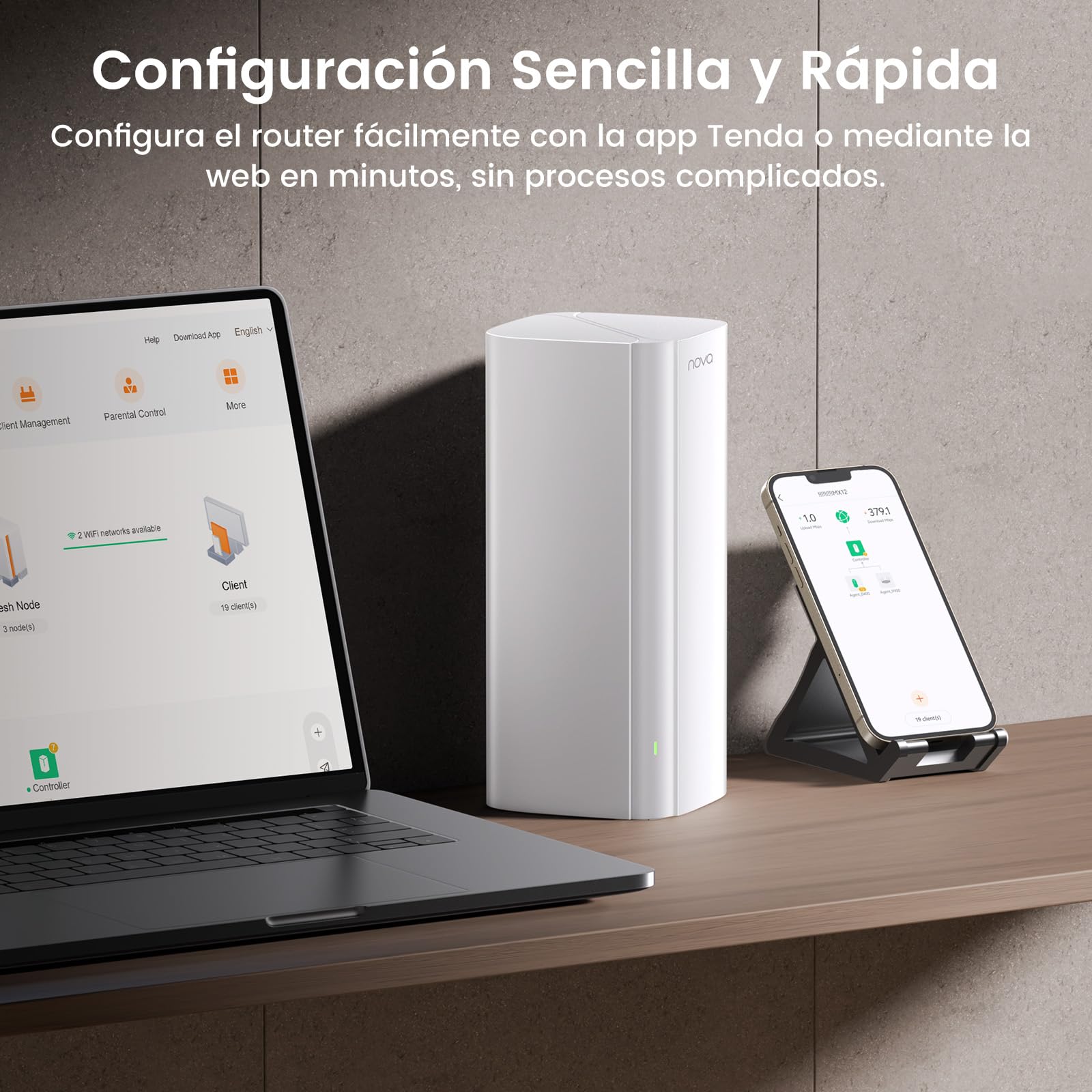 Tenda Nova Mesh MX12 (3-Pack) - WiFi Mesh AX3000, Repetidor WiFi 6 de Doble Banda 2,4 GHz/5 GHz, Router para Toda la Casa, 3X Puertos Gigabit, Backhaul Ethernet, Control Parental, MU-MIMO, OFDMA