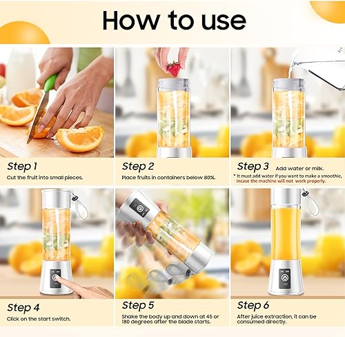 Miniatura 6 de Personal Blender for Shakes and Smoothies - 2025 New Upgrade Cordless Portable Blender USB Rechargeable, 380Ml BAP Free Juice Cup, 6 Blades Freshly