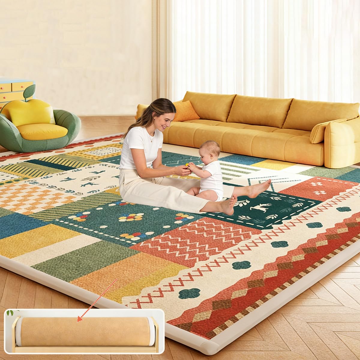 Tappeto Gioco Bambini Acolchado 2.5 cm Extra Spesso, Antiscivolo, Ideale per Pavimenti e Box Neonato, Palestra Neonati, Tappeto Tummy Time Neonati 190 x 190 cm